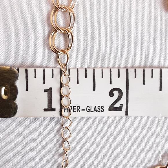 Statement Choker Necklace Gold Tone Double Chain Links Multi Size Pearly Beads - Picture 8 of 12